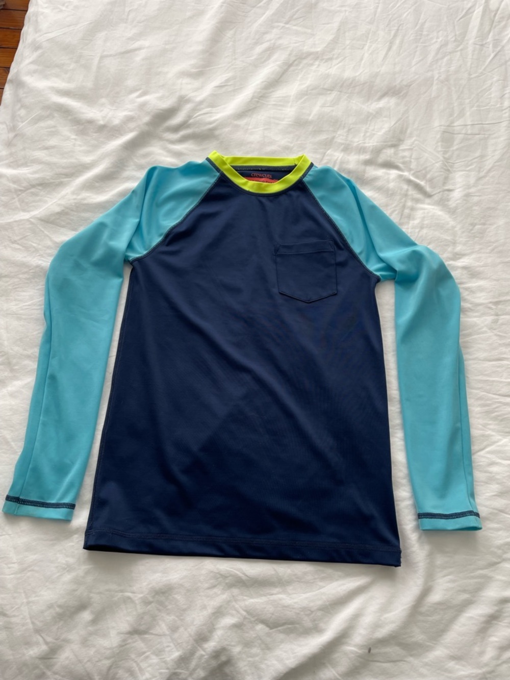 J. Crew Kids Long-Sleeve Rashguard - Navy, Light Blue & Neon Yellow Trim